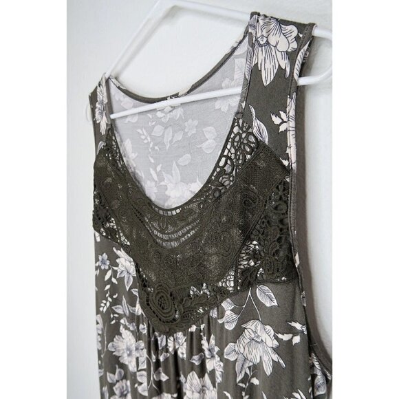 Maurices Olive Green Floral Crochet Neck Sleeveless Tank Top Women's Size 2 Boho - Picture 4 of 9